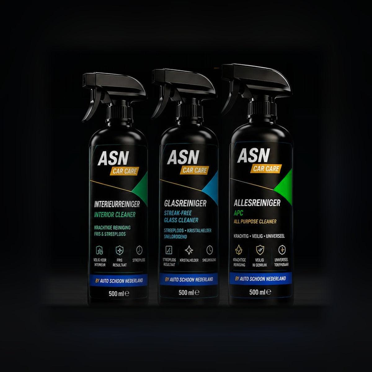 ASN Car Care Interieur Starter Kit, drie flessen van 500 ml